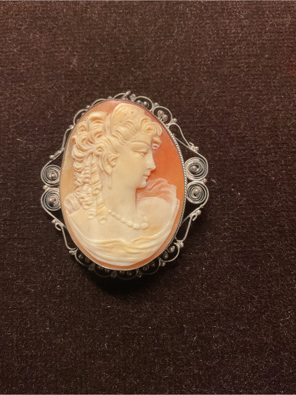 Carved Cream-on-Peach Cameo Brooch - Elegant Women's Jewelry